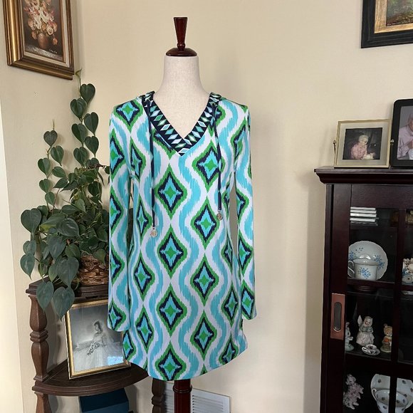 Macbeth Collection Blue & Green Hooded Swimsuit Coverup, sz XS - Picture 1 of 10
